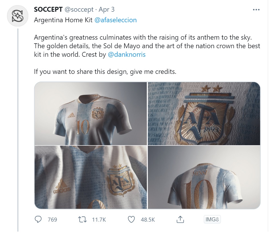 Exemple Maillot Concept Argentine par Soccept - Design Viral
