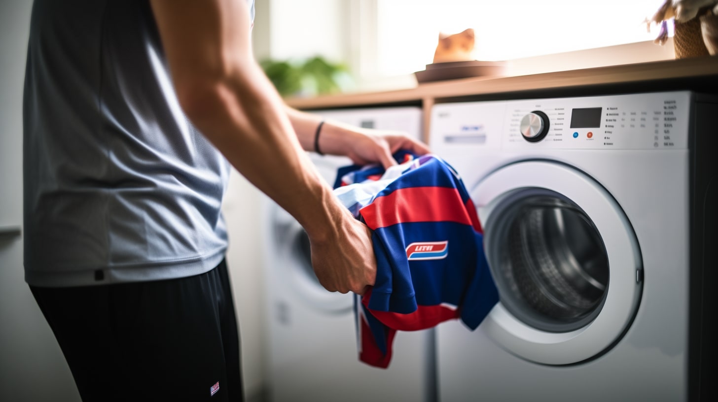 Lavage d'un maillot de football dans la machine &agrave; laver