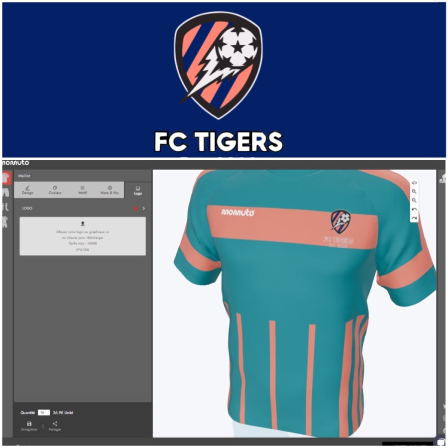 Transition d'une couleur dominante du logo pour mieux s'adapter au design souhait&eacute; du maillot.